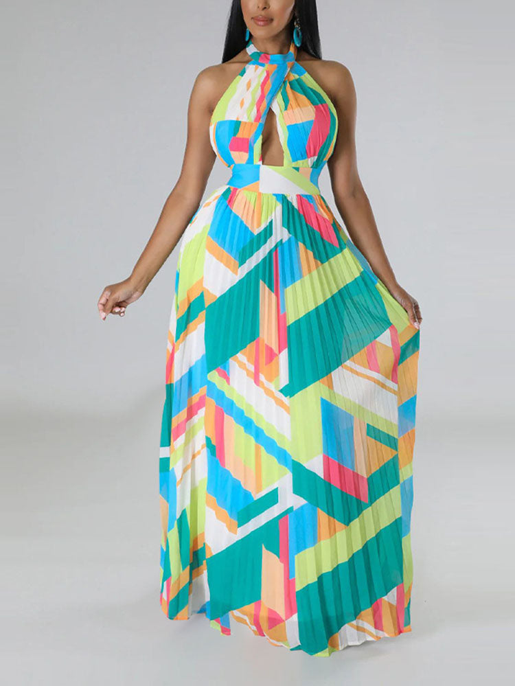 Halter Pleated Maxi Dress