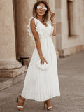 V Neck Ruffle Pleated Dress