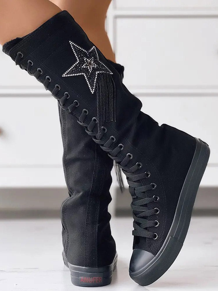 Lace-up Canvas Boots