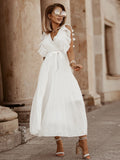 V Neck Ruffle Pleated Dress