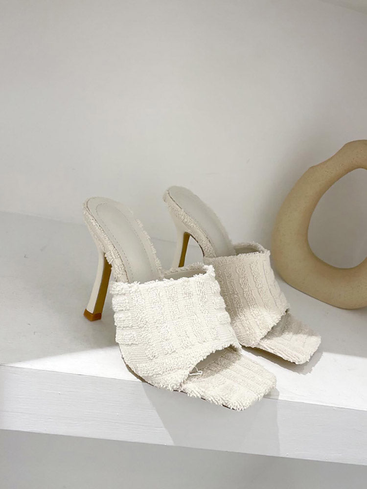 Toweling Square Toe Heels