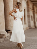 V Neck Ruffle Pleated Dress