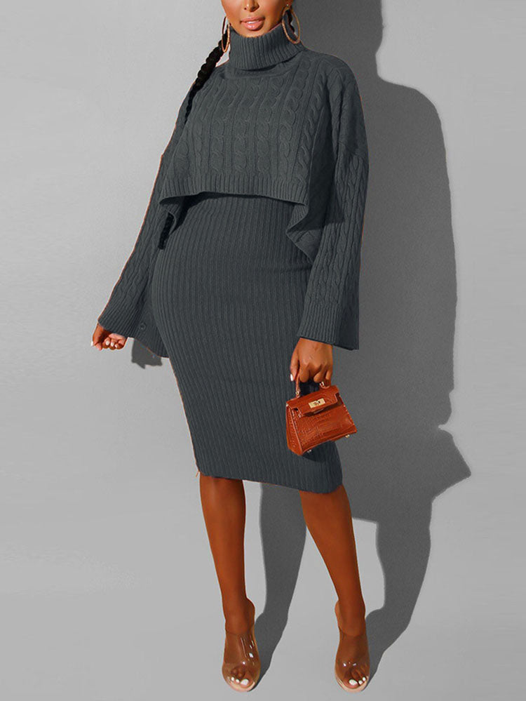 Knitted Turtleneck Sweaters & Tank Dress Set