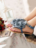 Flower String Beads Ankle Straps Flat Sandals