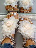 Flower String Beads Ankle Straps Flat Sandals