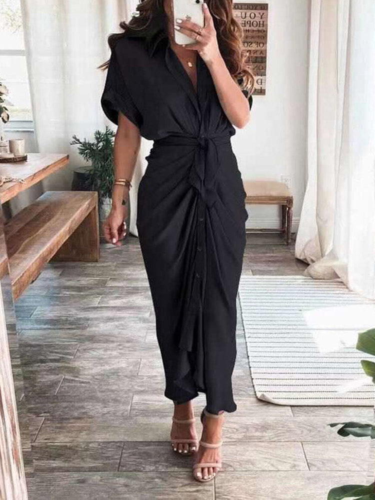 bandage shirt dress Printed Button Ruched Bandage long skirt with shirt for Women