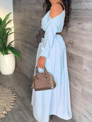 Cold Shoulder Belt Maxi Dresses