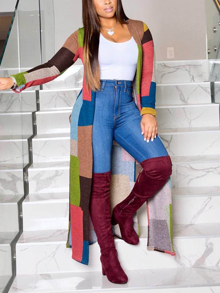 Casual Color Block Cardigan