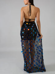 Backless Strappy Sequin Dress