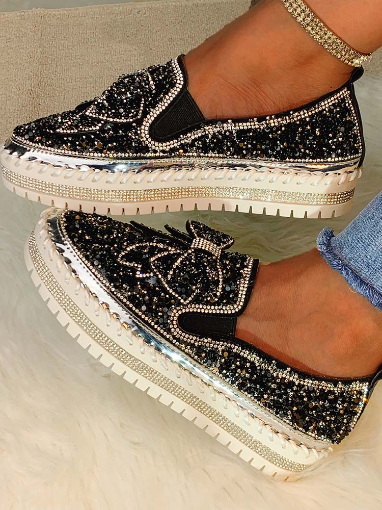 Bowknot Rhinestone Loafers Shoes