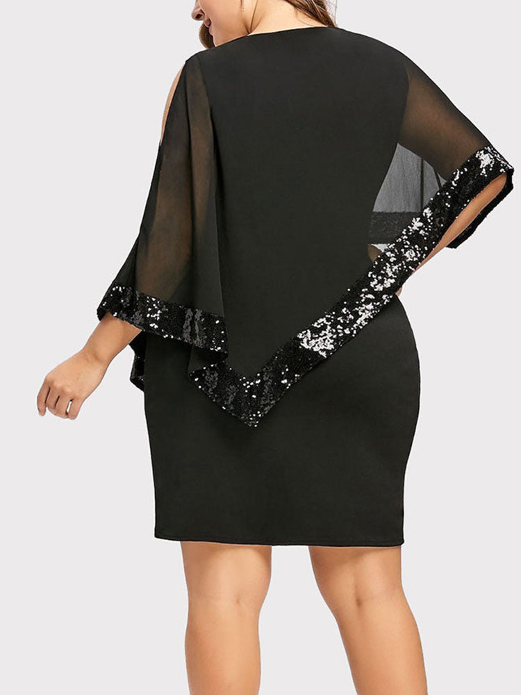 Cold Shoulder Overlay Asymmetric Sequins Dress