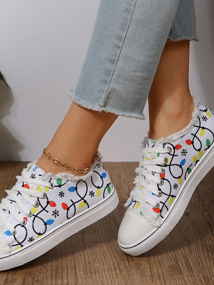 Fringe Lace Up Canvas Sneakers