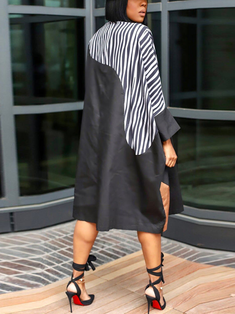 Colorblock Turndown Collar Shirt Dress