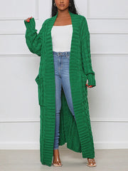 Knitted Solid Pocket Sweater Cardigan