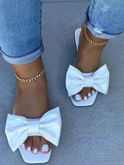 Bowknot Decor Square Toe Flat Slippers