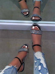 Sandalias planas informales con diamantes de imitación