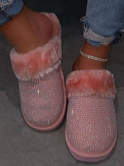 Pantuflas cálidas y peludas con diamantes de imitación