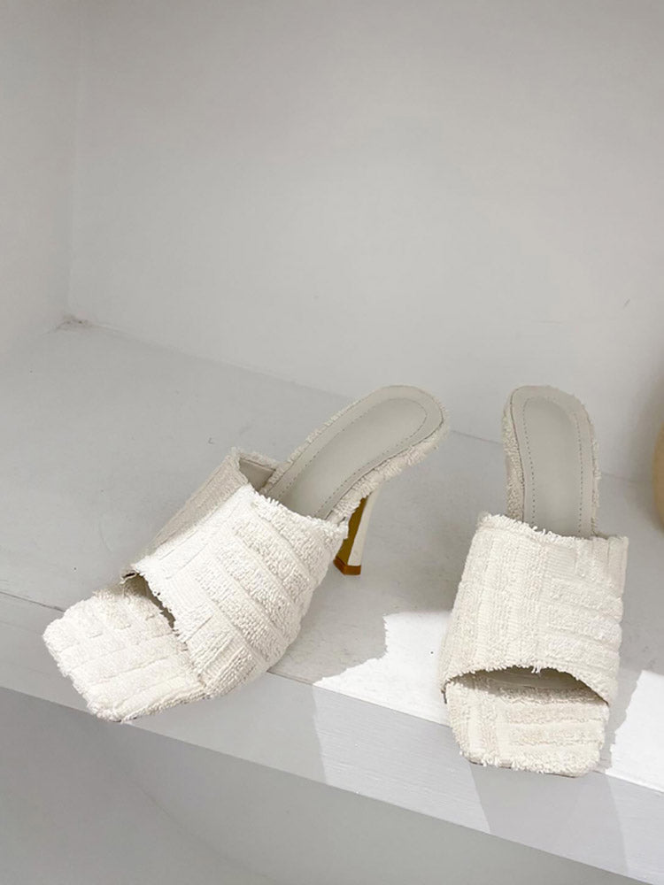 Toweling Square Toe Heels