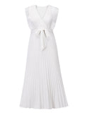 V Neck Ruffle Pleated Dress