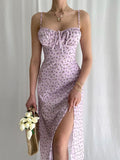 Floral Printed Ruched Slit Midi Dress