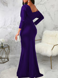 One Shoulder Long Sleeve Ruched Maxi Dress