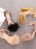 Fur Ankle Strap Sandal Heels