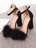 Fur Ankle Strap Sandal Heels