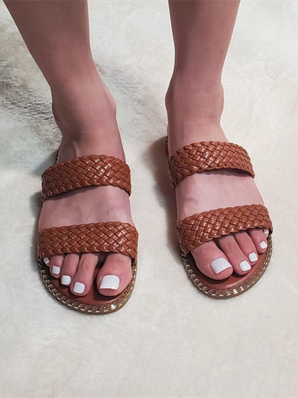 Braided Double Strap Flat Slides