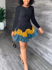 Color Block Ruffle Mini Dress