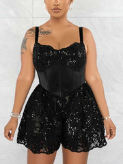 Lace Sequins Corset Style Romper