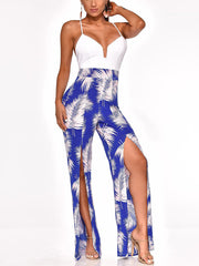 Sleeveless Patchwork Slit Jumpsuit