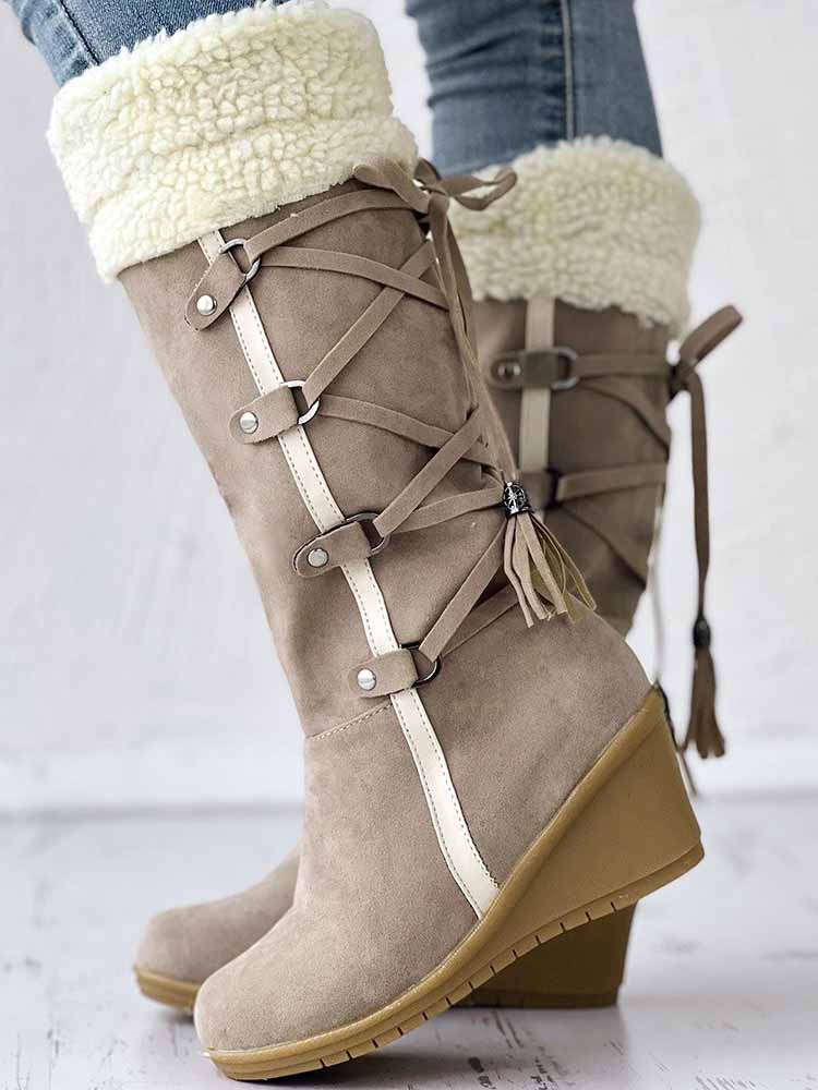 Tassel Wedge Calf Boots