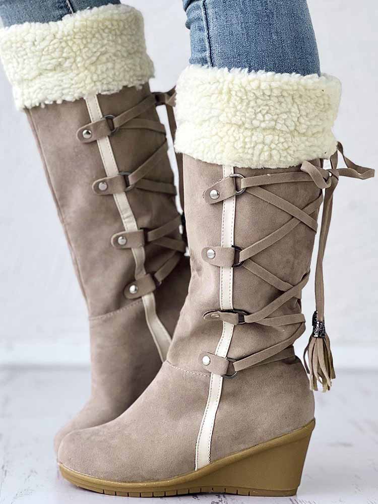 Tassel Wedge Calf Boots