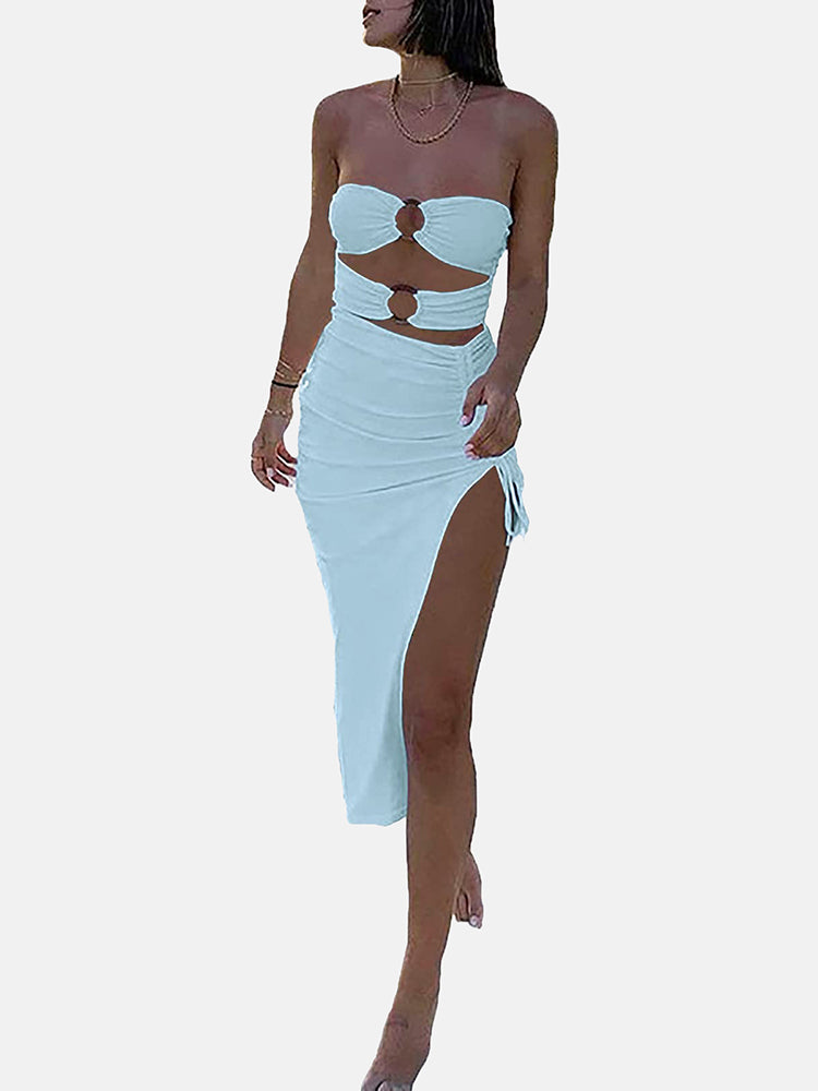 Drawstring Side Slit Midi Dress