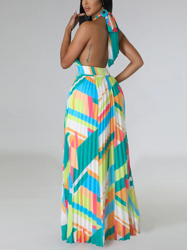 Halter Pleated Maxi Dress