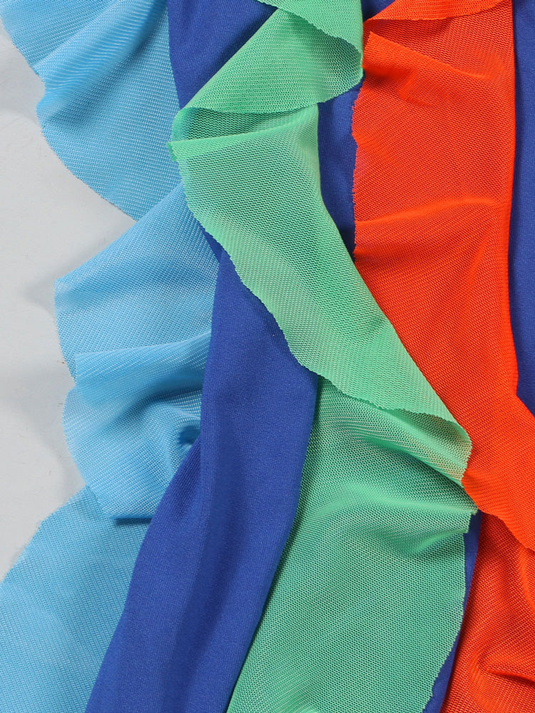 Colorful Ruffles V Neck Dress