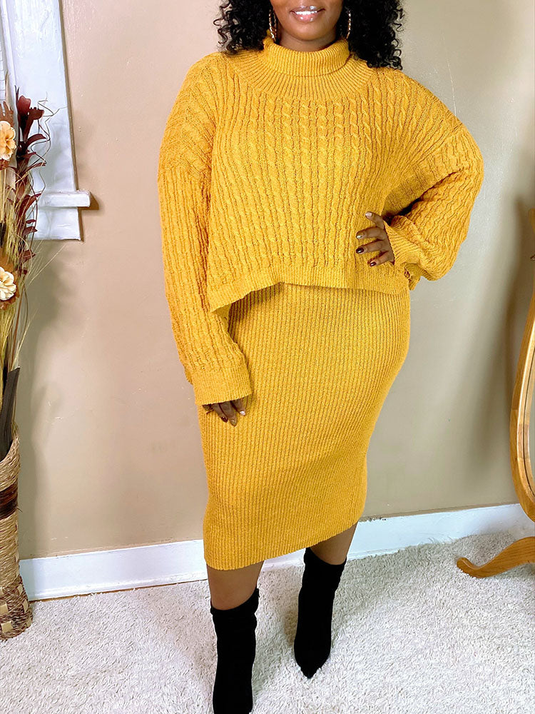 Knitted Turtleneck Sweaters & Tank Dress Set