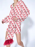 V Neck Printed Shirt Loose Mini Dress
