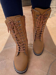 Zipper Design Lace Up Boot