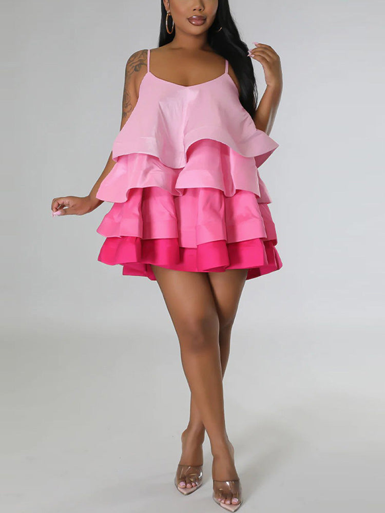 Spaghetti Strap Cake Ruffles Dress