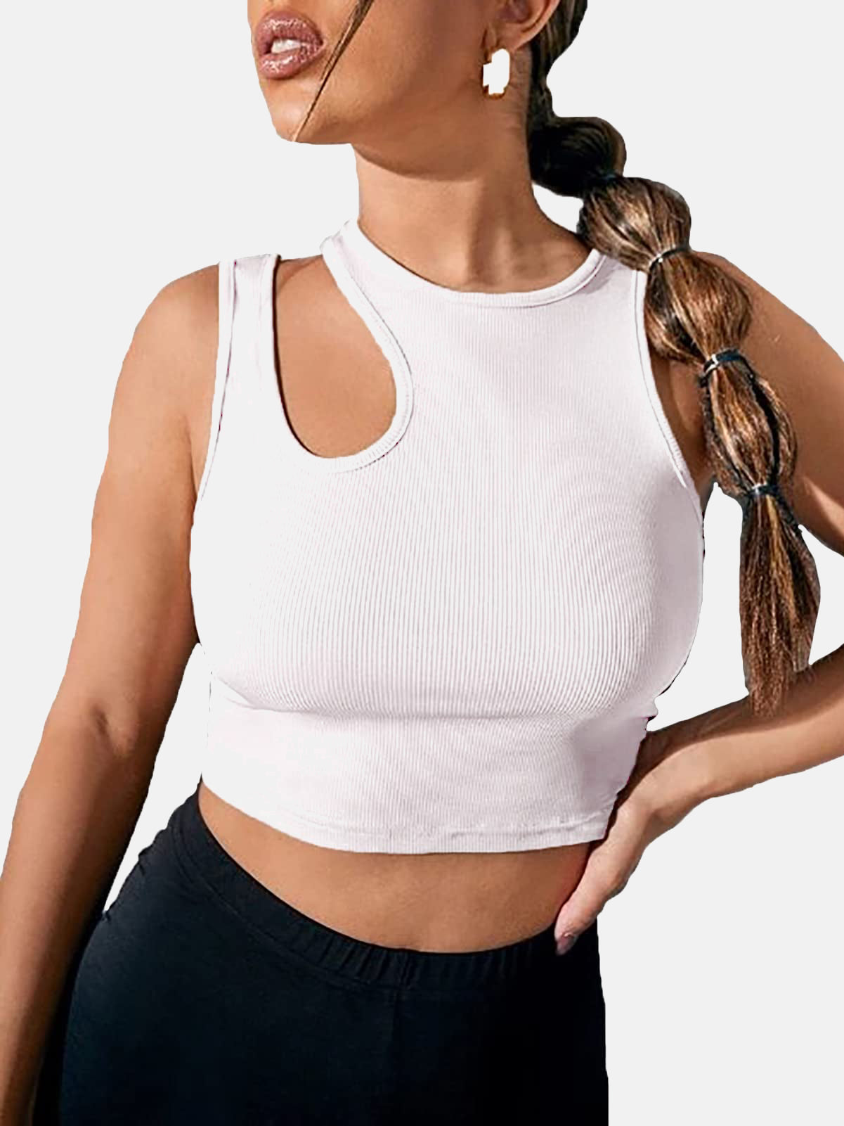 Asymmetrical Shoulder Ribbed Knitted Top