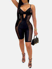 Spaghetti Strap Mesh Skinny Jumpsuit