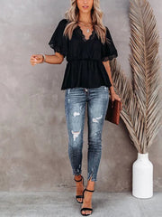 Elegant Lace V-Neck Blouse