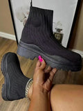 Platform Round Toe Knit Boots