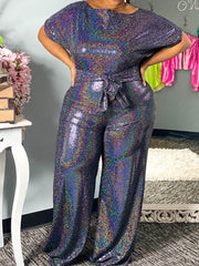 Elegant Wide Leg Sequin Jumpsuit