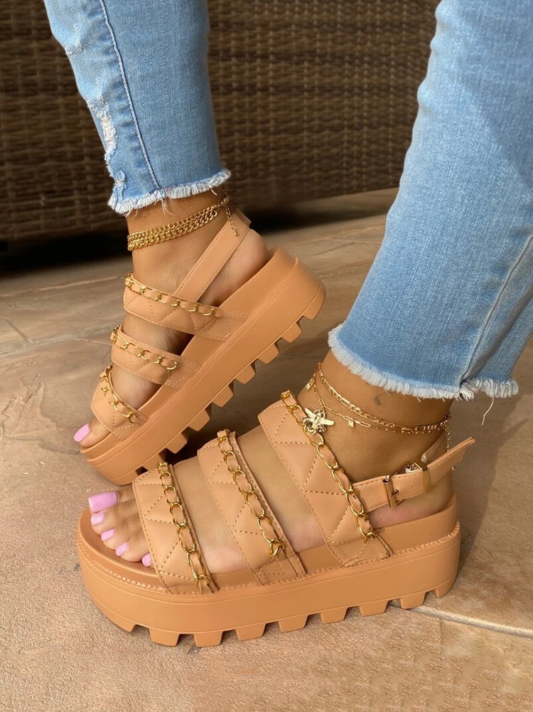 Chain Adjusting Buckle Thick Sole Sandals