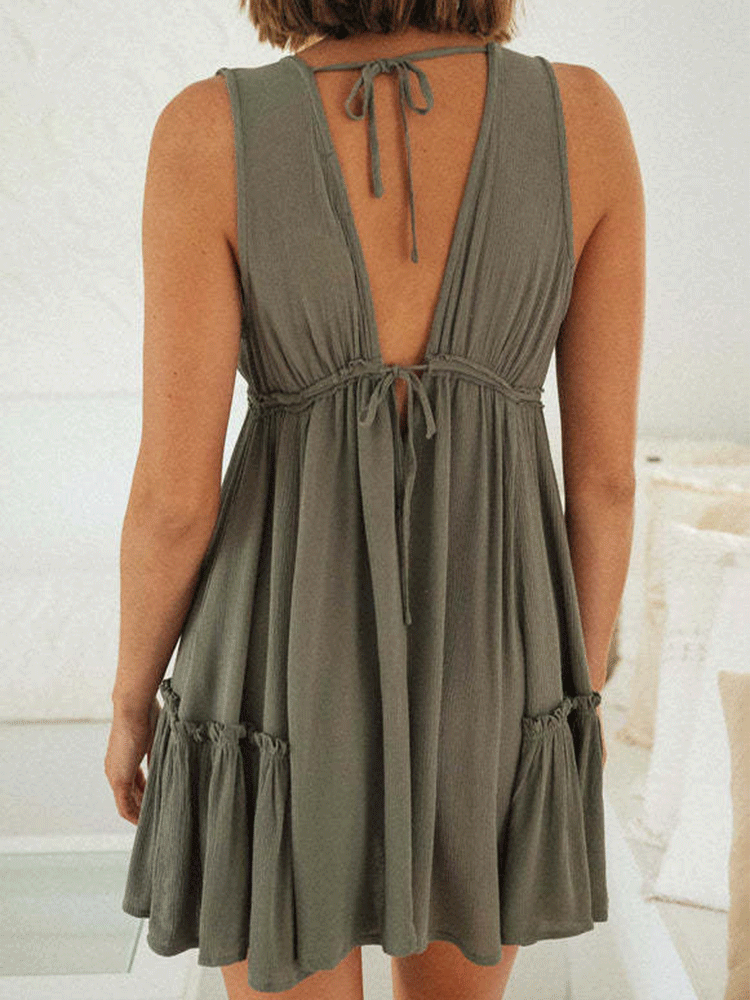 Deep V Neck Sleeveless Mini Dress