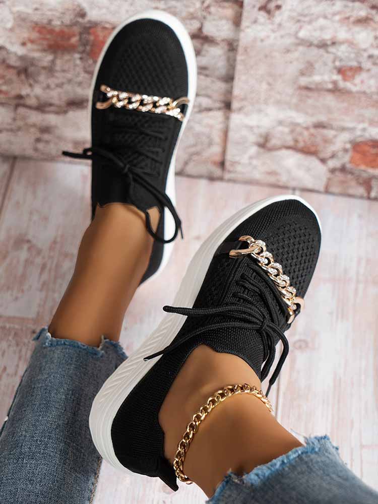 Chain Decor Lace-up Sneakers