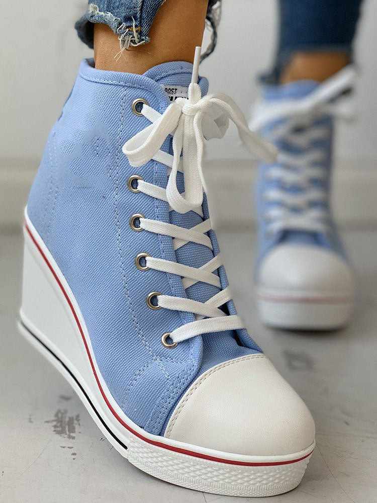 Lace-Up Thick Soled Heel Canvas Sneakers