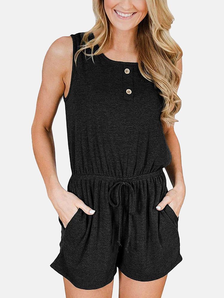 Front Button Drawstring Loose Jumpsuit